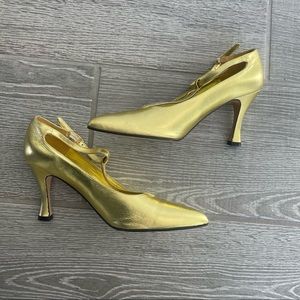 SESTO MEUCCI Vintage Gold Embellished Strappy, Leather Heels Size 8 Narrow